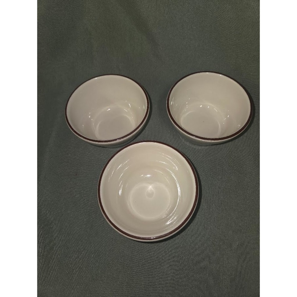 Vintage Buffalo China 9805M Speckled Tan Brown Rim Small Bowls Ramekins Set of 3